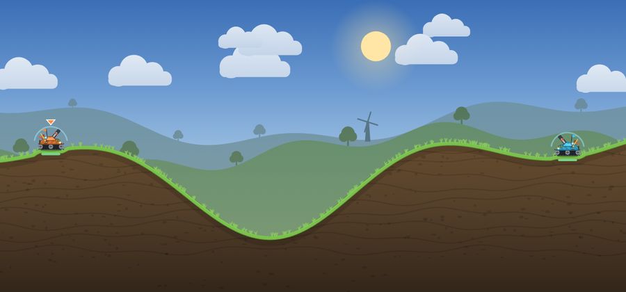 Rolling green hills under a blue sky.